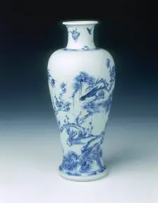 Blue and white vase with magpies, early Kangxi period, Qing dynasty, China, 1662-1677. Creator: Unknown