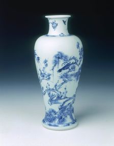 Blue and white vase with magpies, early Kangxi period, Qing dynasty, China, 1662-1677