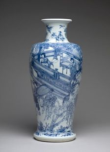 Blue-and-white vase with figures on a balcony, 1662-1674