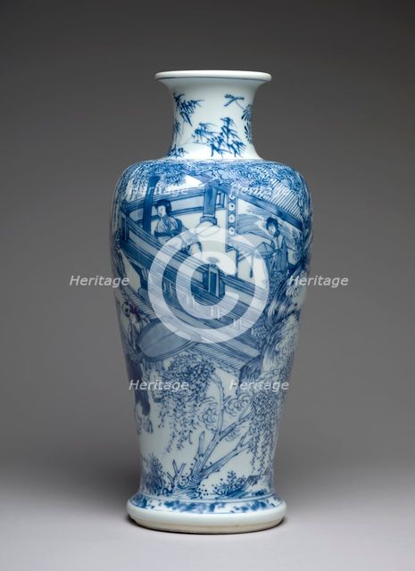 Blue-and-white vase with figures on a balcony, 1662-1674. Artist: Unknown.
