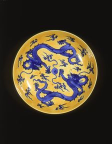 Blue and yellow dragon plate, Qing dynasty, China, 18th-19th century. Creator: Unknown