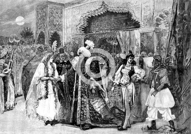 "Blue Beard," at the Crystal Palace: the wedding of Blue Beard and Fatima, 1895. Creator: Unknown.