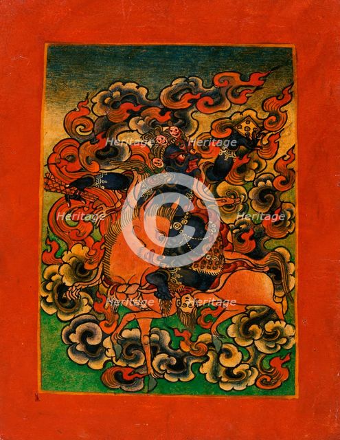 Blue Deity from Yama's Retinue (?) Riding a Bull, Nyingmapa Buddhist..., 18th-19th century. Creator: Unknown.