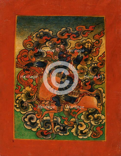 Blue Deity from Yama's Retinue (?) Riding a Bull, Nyingmapa Buddhist..., 18th-19th century. Creator: Unknown.