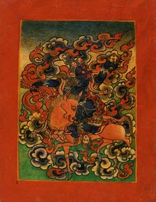 Blue Deity from Yama's Retinue (?) Riding a Bull, Nyingmapa Buddhist..., 18th-19th century. Creator: Unknown