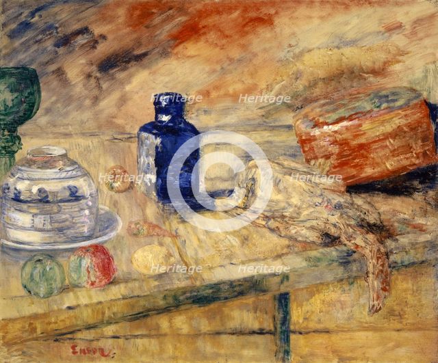 Blue Flask and Chicken, 1925. Creator: James Ensor.