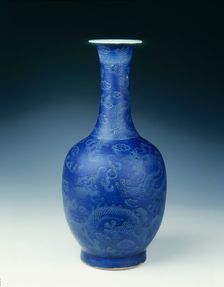 Blue glazed vase with incised dragons, Ming dynasty, China, c1645. Creator: Unknown