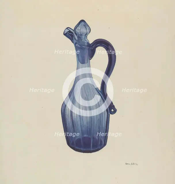 Blue Glass Cruet and Stopper, c. 1940. Creator: George File.