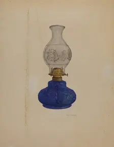 Blue Glass Lamp, c. 1937. Creator: Helen Bronson