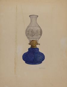 Blue Glass Lamp, c. 1937. Creator: Helen Bronson