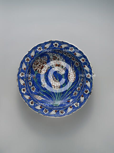 Blue-ground Dish with Floral Design, Turkey, ca. 1560. Creator: Unknown.