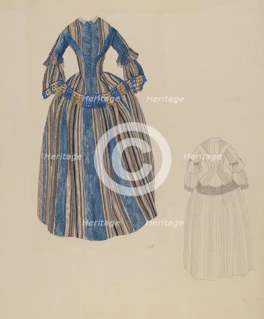 Blue & Grey Striped Dress, c. 1937. Creator: Joseph L. Boyd.