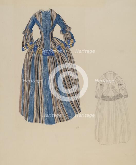 Blue & Grey Striped Dress, c. 1937. Creator: Joseph L. Boyd.