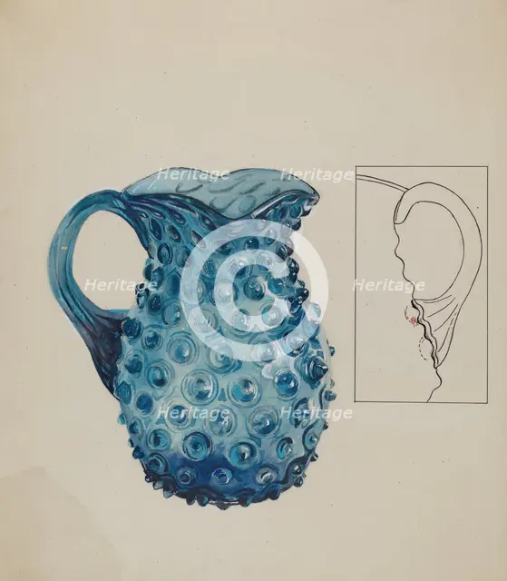 Blue Hobnail Pitcher, c. 1936. Creator: Ralph Atkinson.
