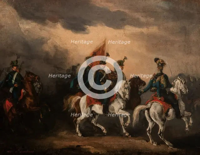 Blue Hussars, 1836. Creator: Piotr Michalowski.