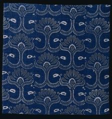Blue Indigo Resist Print with Stylized Leaf Design, 1790. Creator: Unknown