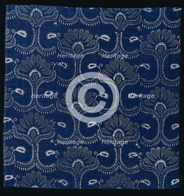 Blue Indigo Resist Print with Stylized Leaf Design, 1790. Creator: Unknown.