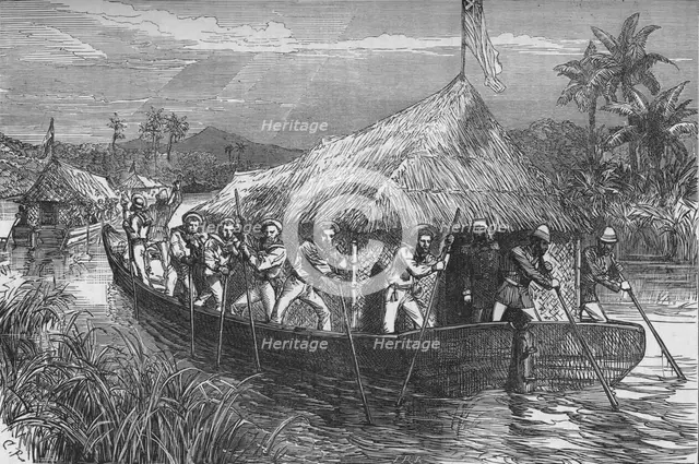 'Blue-Jackets and Marine Poling the British Troops Up The River Perak', c1880. Artist: CR.