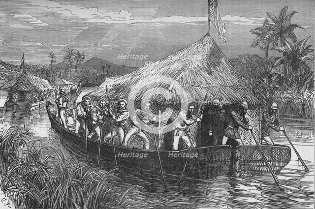 'Blue-Jackets and Marine Poling the British Troops Up The River Perak', c1880. Artist: CR.