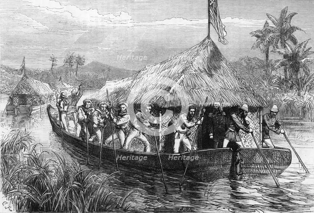 'Blue-Jackets and Marines Poling the British Expedition Up The Perak River', c1891. Creator: James Grant.