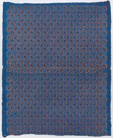 Blue sheet with two borders with a white floral and lace pattern, la..., late 18th-mid-19th century. Creator: Anon