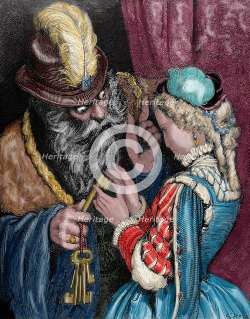Bluebeard and his wife, 1862. Creator: Gustave Doré.