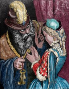 Bluebeard and his wife, 1862. Creator: Gustave Doré