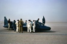 Bluebird CN7, Donald Campbell and support crew, Lake Eyre, Australia, 1964. Creator: Unknown