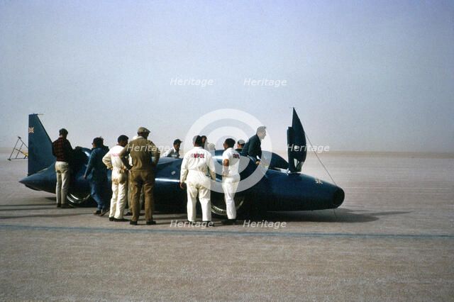 Bluebird CN7, Donald Campbell and support crew, Lake Eyre, Australia, 1964. Creator: Unknown.