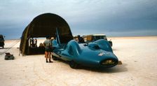 Bluebird CN7 in temporary canvas hangar for World Record attempt, Lake Eyre, Australia, 1964. Creator: Unknown