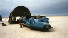 Bluebird CN7 in temporary canvas hangar for World Record attempt, Lake Eyre, Australia, 1964. Creator: Unknown
