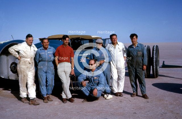 Bluebird CN7 support crew, Ken Norris (3rd from left), Leo Villa (3rd from right), Lake Eyre 1964. Creator: Unknown.