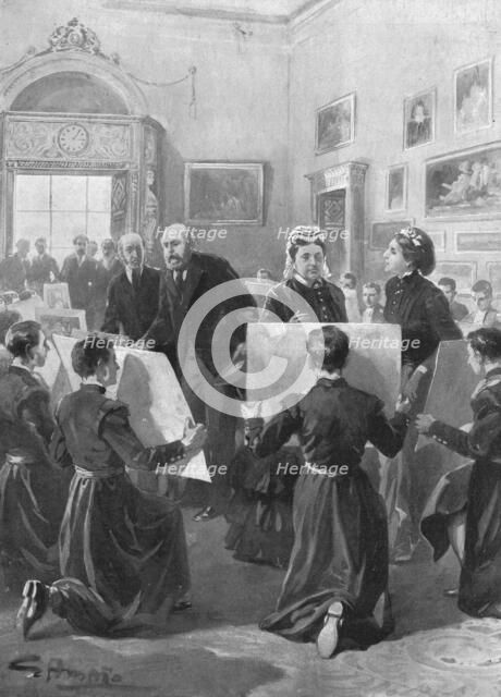 'Bluecoat Boys showing their drawings to Queen Victoria at Buckingham Palace, 1873', (1901). Creator: Unknown.