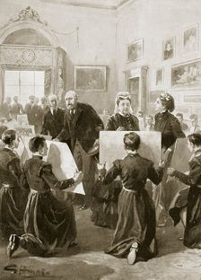 Bluecoat schoolboys showing their drawings to Queen Victoria, 3 April 1873 (1901)