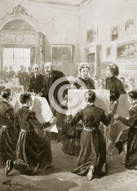Bluecoat schoolboys showing their drawings to Queen Victoria, 3 April 1873 (1901). Artist: Unknown