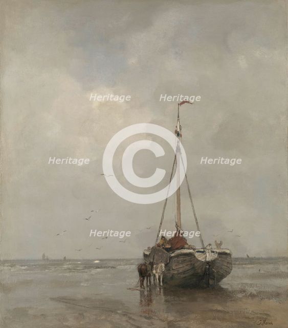Bluff-bowed Fishing Boat on the Beach at Scheveningen, c.1885. Creator: Jacob Henricus Maris.
