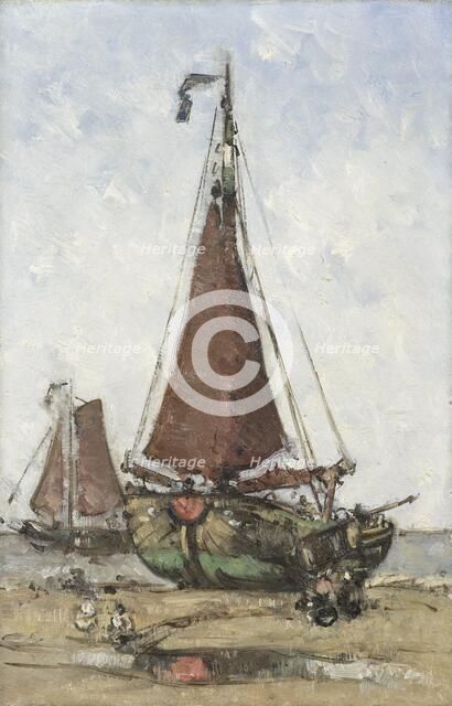 Bluff-bowed Fishing Boat on the Beach, c.1880-c.1906. Creator: Johannes Barnardus Antonius Maria Westerwoudt.