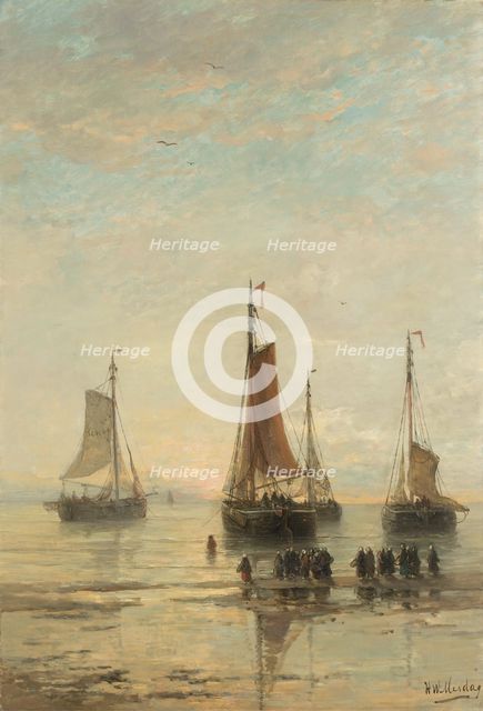 Bluff-Bowed Scheveningen Boats at Anchor, 1860-1889. Creator: Hendrik Willem Mesdag.