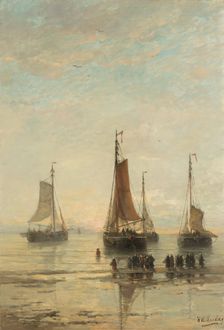 Bluff-Bowed Scheveningen Boats at Anchor, 1860-1889. Creator: Hendrik Willem Mesdag
