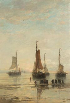 Bluff-Bowed Scheveningen Boats at Anchor, 1860-1889. Creator: Hendrik Willem Mesdag