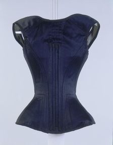 Black corset with a grey lining, c1881-c1885