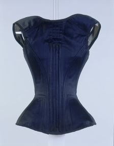 Black corset with a grey lining, c1881-c1885. Creator: Unknown