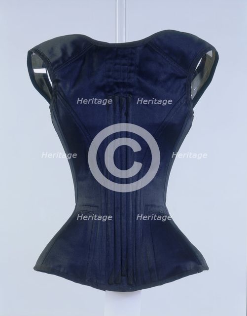 Black corset with a grey lining, c1881-c1885. Creator: Unknown.