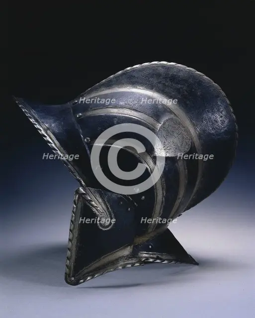Black and White Burgonet (of the Civic Guard of Bologna), c. 1580-1600. Creator: Unknown.