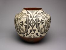 Black-and-White Storage Jar with Abstract Geometric Motifs, 1890s. Creator: Unknown