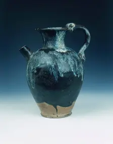 Black glazed ewer with blue phosphatic suffusions, Tang dynasty, China, 8th-9th century. Creator: Unknown