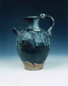 Black glazed ewer with blue phosphatic suffusions, Tang dynasty, China, 8th-9th century