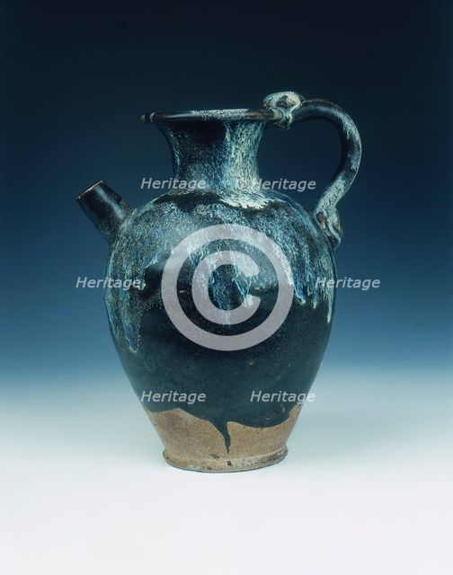 Black glazed ewer with blue phosphatic suffusions, Tang dynasty, China, 8th-9th century. Artist: Unknown