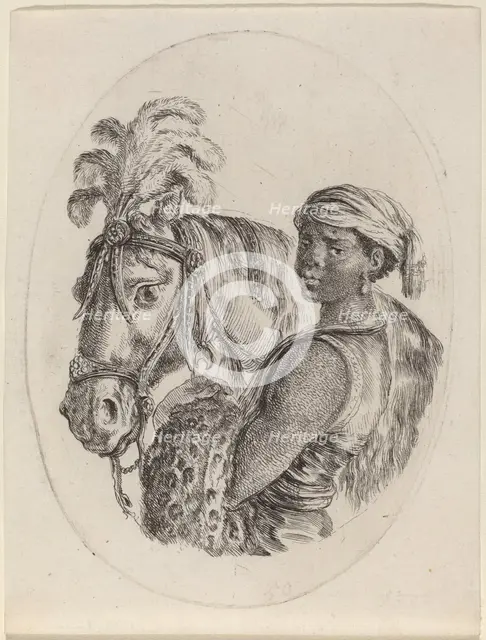 Black Groom with an Arabian Horse, 1649/1650. Creator: Stefano della Bella.