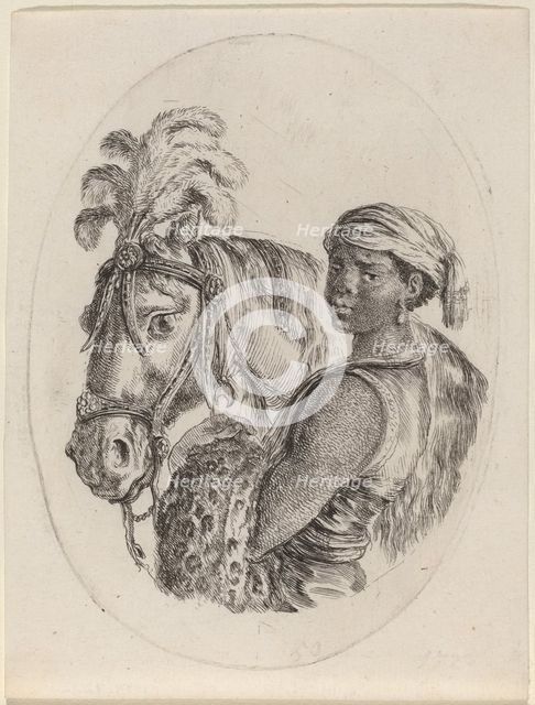Black Groom with an Arabian Horse, 1649/1650. Creator: Stefano della Bella.